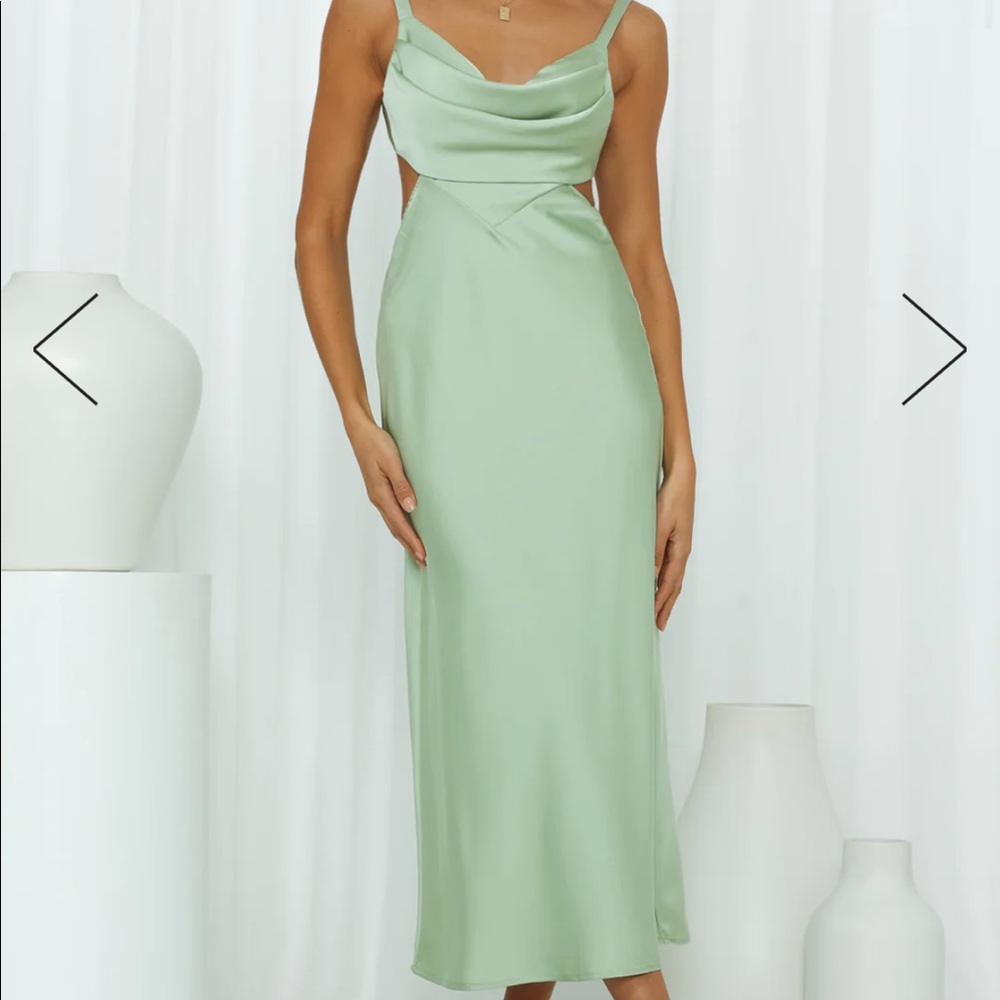 Hello Molly satin maxi green dress